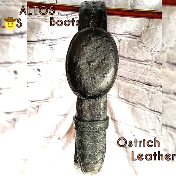 LOS ALTOS handmade GENUINE AUTHENTIC BLACK OSTRICH WESTERN COWBOY BELT - Picture 1 of 10